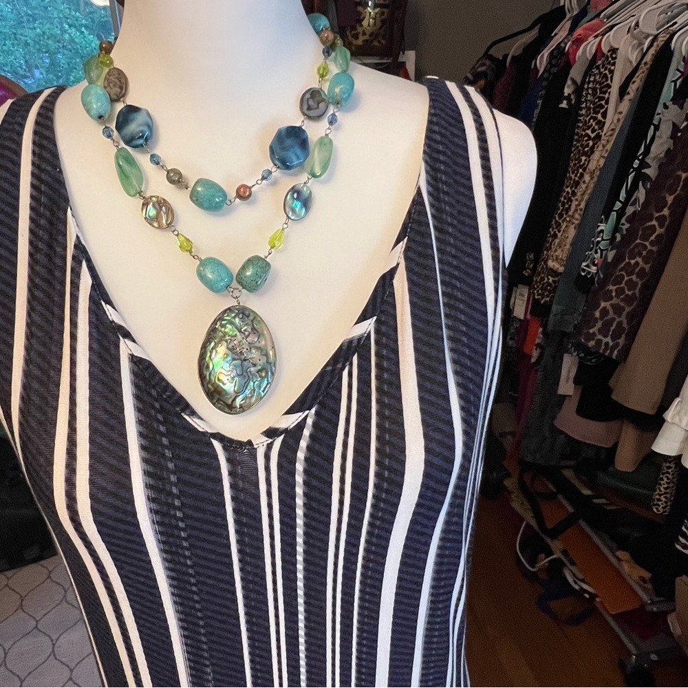 Tommy Bahama Anoche Sleeveless Stripe Shift HI-LOW Maxi Dress Sz M - Picture 5 of 14